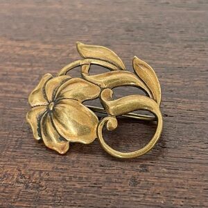 Bronze art nouveau lily brooch